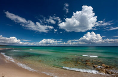 热带海滩蓝天白云椰林树影海岛度假