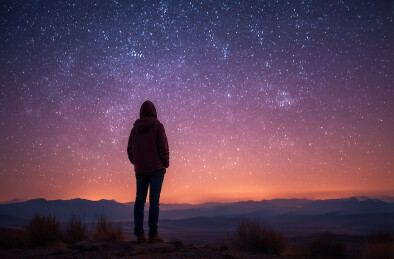 星空下的人影与地平线宇宙浩瀚展现人类的渺小与伟大