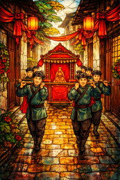 青石长街迎亲喜轿行