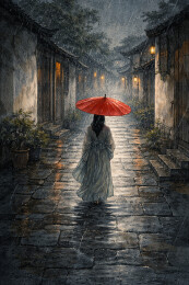 雨巷深处孤伞行人