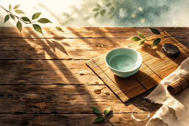 旧木桌上的茶盏时光