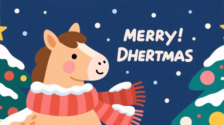 卡通小马圣诞场景插画