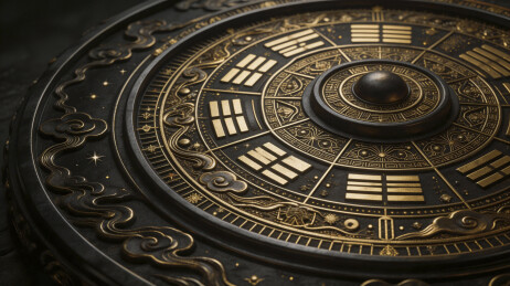 复古罗盘装饰摆件中式青铜罗盘特写