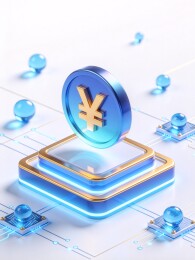 蓝色科技感日元符号悬浮于电路基座之上