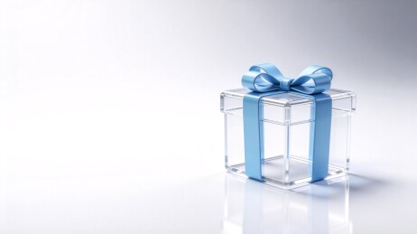 透明礼盒配浅蓝丝带蝴蝶结装饰