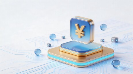 金色日元符号置于电路板上的科技金融图标