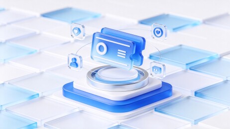 蓝色数字卡片与用户图标连接的科技界面