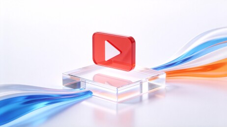 播放按钮置于几何底座上的科技感