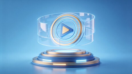 蓝色科技感播放按钮悬浮展示台
