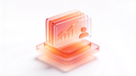 橙色透明数据图表与用户图标组合图形