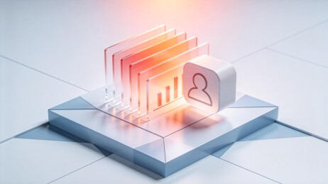 数据图表与用户图标置于金属基座上的科技场