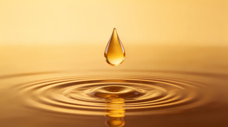 金黄液滴悬水面