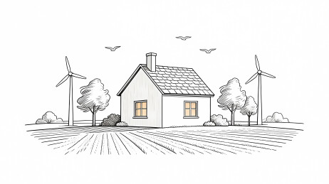 黑白线条田园风光