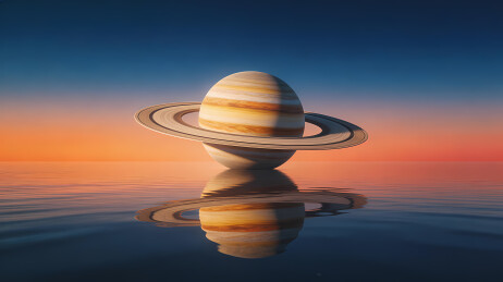 土星环倒影水面