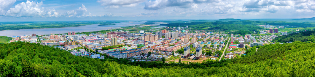 中国黑龙江佳木斯抚远东极阁远眺城市全景