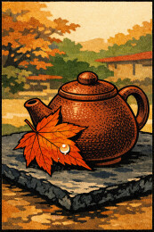 紫砂壶与秋叶茶意