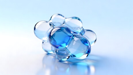 蓝色透明液滴状玻璃聚合体特写