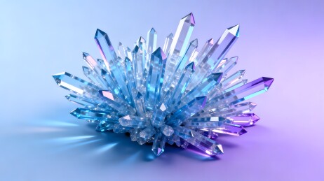蓝紫渐变水晶簇特写展示透明晶体质感
