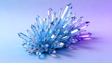 蓝紫渐变水晶簇特写展示晶体结构