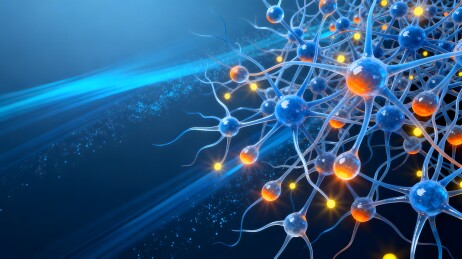 蓝色神经元网络结构与光点动态连接示意图