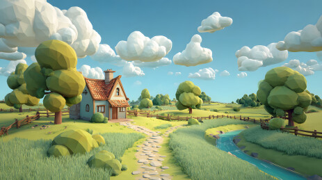 卡通风格田园风光房屋