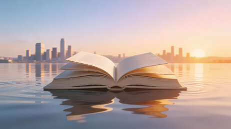 书映晨光城市天际