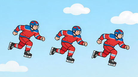 红衣冰球运动员滑冰