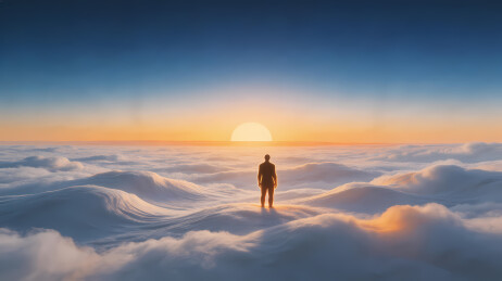 云海孤影暖日余晖