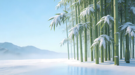 雪中青竹淡山远景