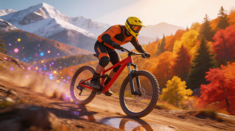 秋日山道骑行者