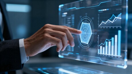 科技人员操作全息显示屏