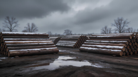 雪覆木堆灰蓝冬景
