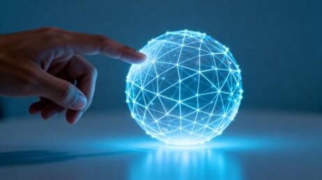 手指触碰发光球体科技感画面