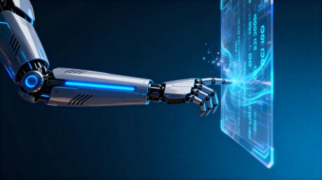 机械臂触碰未来科技屏幕