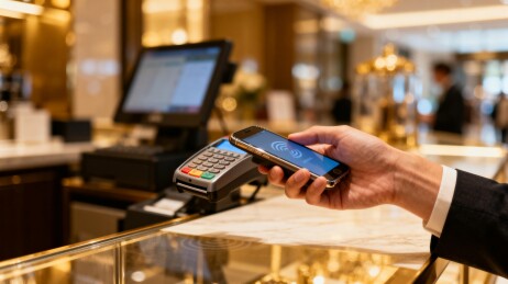 手持手机进行非接触支付
