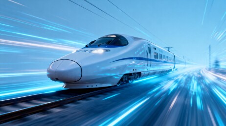 高速列车飞驰蓝色光影动感