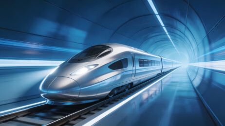 银色高铁穿越蓝光隧道