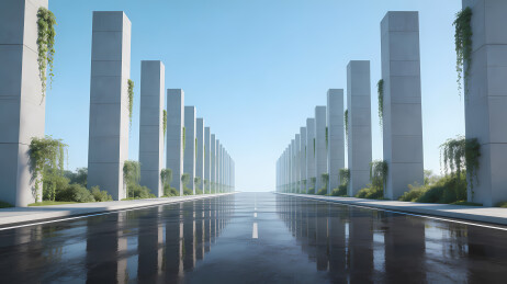 灰白对称水道建筑