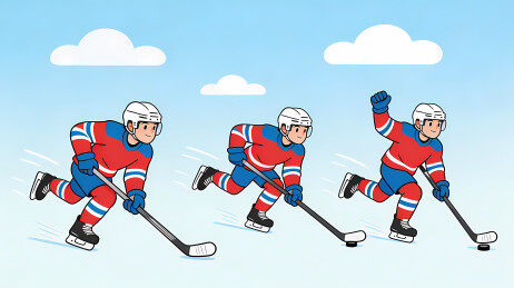 红蓝冰球运动员奔跑