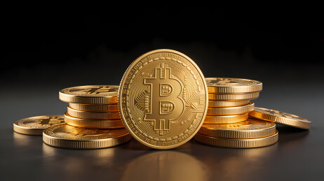 金色比特币堆叠特写