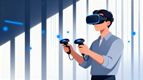 男子佩戴VR设备手持控制器