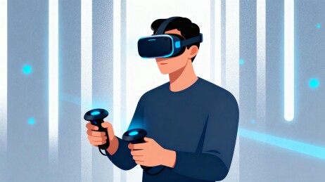 男子佩戴VR设备手持控制器