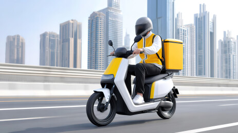 城市中送快递的外卖小哥和灵活就业概念插画