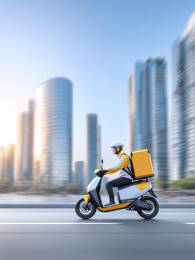 城市中送快递的外卖小哥和灵活就业概念插画