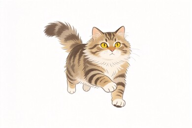 卡通风格行走的虎斑猫