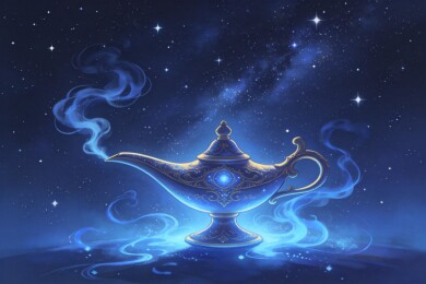 星空下的蓝色魔法油灯