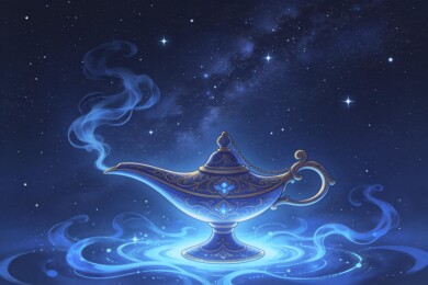 星空下的蓝色魔法油灯