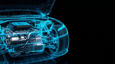 蓝色线框汽车引擎结构图