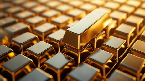 堆叠放置的大量金条黄金金融主题背景