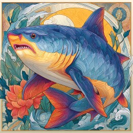 中国风装饰插画鲨鱼